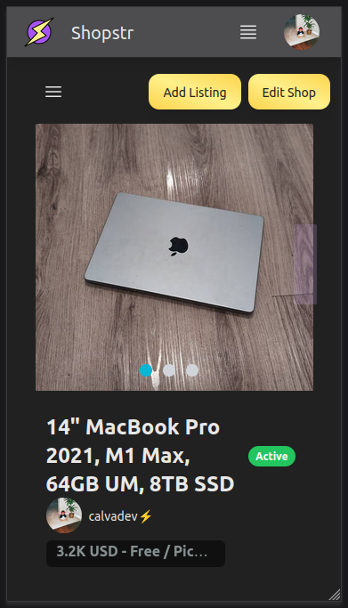 Create and publish a Bitcoin product listing on Trigo — dark mode