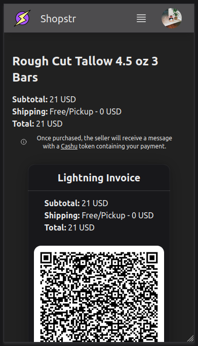 Complete a Bitcoin Lightning Network payment on Trigo — dark mode
