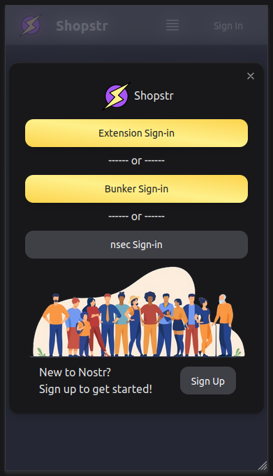 Sign in to Trigo using Nostr cryptographic keys — dark mode